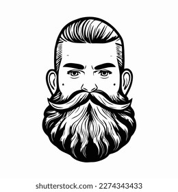 Bearded hipster man face portrait sketch drawing. Hairstyle head guy. Barbershop emblem, logo concept. Profile avatar character. Bearded male silhouette. Black vector illustration isolated on white.