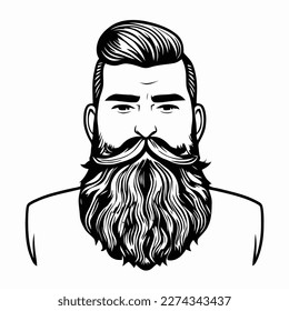 Bearded hipster man face portrait sketch drawing. Hairstyle head guy. Barbershop emblem, logo concept. Profile avatar character. Bearded male silhouette. Black vector illustration isolated on white.