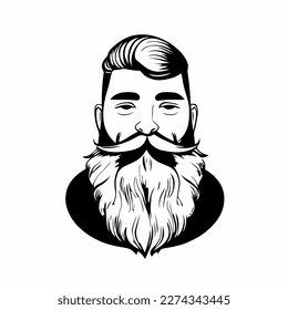 Bearded hipster man face portrait sketch drawing. Hairstyle head guy. Barbershop emblem, logo concept. Profile avatar character. Bearded male silhouette. Black vector illustration isolated on white.