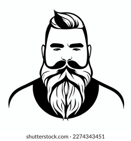 Bearded hipster man face portrait sketch drawing. Hairstyle head guy. Barbershop emblem, logo concept. Profile avatar character. Bearded male silhouette. Black vector illustration isolated on white.
