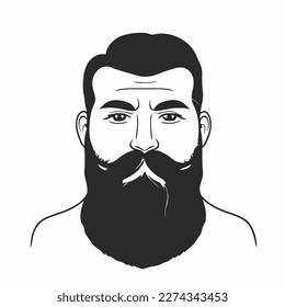 Bearded hipster man face portrait sketch drawing. Hairstyle head guy. Barbershop emblem, logo concept. Profile avatar character. Bearded male silhouette. Black vector illustration isolated on white.