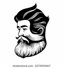 Bearded hipster man face portrait sketch drawing. Hairstyle head guy. Barbershop emblem, logo concept. Profile avatar character. Bearded male silhouette. Black vector illustration isolated on white.