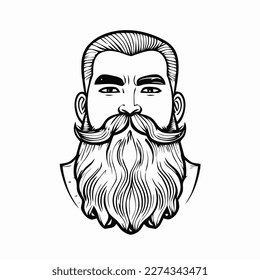 Bearded hipster man face portrait sketch drawing. Hairstyle head guy. Barbershop emblem, logo concept. Profile avatar character. Bearded male silhouette. Black vector illustration isolated on white.