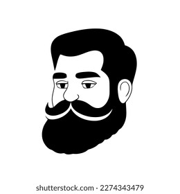 Bearded hipster man face portrait sketch drawing. Hairstyle head guy. Barbershop emblem, logo concept. Profile avatar character. Bearded male silhouette. Black vector illustration isolated on white.