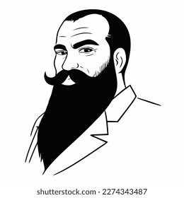 Bearded hipster man face portrait sketch drawing. Hairstyle head guy. Barbershop emblem, logo concept. Profile avatar character. Bearded male silhouette. Black vector illustration isolated on white.