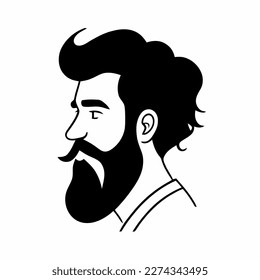 Bearded hipster man face portrait sketch drawing. Hairstyle head guy. Barbershop emblem, logo concept. Profile avatar character. Bearded male silhouette. Black vector illustration isolated on white.