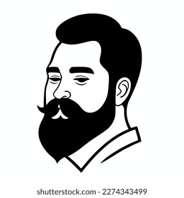 Bearded hipster man face portrait sketch drawing. Hairstyle head guy. Barbershop emblem, logo concept. Profile avatar character. Bearded male silhouette. Black vector illustration isolated on white.