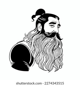 Bearded hipster man face portrait sketch drawing. Hairstyle head guy. Barbershop emblem, logo concept. Profile avatar character. Bearded male silhouette. Black vector illustration isolated on white.