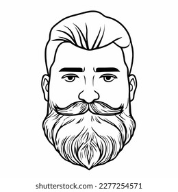 Bearded hipster man face portrait sketch drawing. Hairstyle head guy. Barbershop emblem, logo concept. Profile avatar character. Bearded male silhouette. Black vector illustration isolated on white.