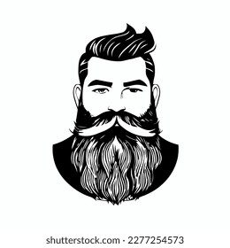 Bearded hipster man face portrait sketch drawing. Hairstyle head guy. Barbershop emblem, logo concept. Profile avatar character. Bearded male silhouette. Black vector illustration isolated on white.