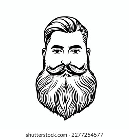 Bearded hipster man face portrait sketch drawing. Hairstyle head guy. Barbershop emblem, logo concept. Profile avatar character. Bearded male silhouette. Black vector illustration isolated on white.