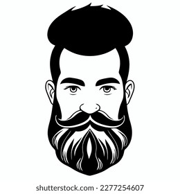 Bärtige Hipster Mann Gesicht Porträtskizze Zeichnung. Friseur-Kopf-Typ. Barbershop-Emblem, Logo-Konzept. Profilavatar-Zeichen. Bärtige männliche Silhouette. Schwarze Vektorgrafik einzeln auf Weiß.