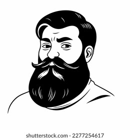 Bearded hipster man face portrait sketch drawing. Hairstyle head guy. Barbershop emblem, logo concept. Profile avatar character. Bearded male silhouette. Black vector illustration isolated on white.