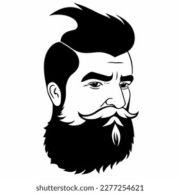 Bearded hipster man face portrait sketch drawing. Hairstyle head guy. Barbershop emblem, logo concept. Profile avatar character. Bearded male silhouette. Black vector illustration isolated on white.