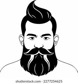 Bearded hipster man face portrait sketch drawing. Hairstyle head guy. Barbershop emblem, logo concept. Profile avatar character. Bearded male silhouette. Black vector illustration isolated on white.