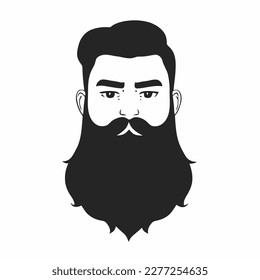 Bearded hipster man face portrait sketch drawing. Hairstyle head guy. Barbershop emblem, logo concept. Profile avatar character. Bearded male silhouette. Black vector illustration isolated on white.