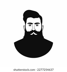 Bearded hipster man face portrait sketch drawing. Hairstyle head guy. Barbershop emblem, logo concept. Profile avatar character. Bearded male silhouette. Black vector illustration isolated on white.