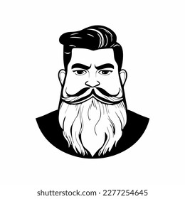 Bearded hipster man face portrait sketch drawing. Hairstyle head guy. Barbershop emblem, logo concept. Profile avatar character. Bearded male silhouette. Black vector illustration isolated on white.