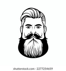 Bearded hipster man face portrait sketch drawing. Hairstyle head guy. Barbershop emblem, logo concept. Profile avatar character. Bearded male silhouette. Black vector illustration isolated on white.