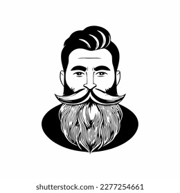 Bearded hipster man face portrait sketch drawing. Hairstyle head guy. Barbershop emblem, logo concept. Profile avatar character. Bearded male silhouette. Black vector illustration isolated on white.
