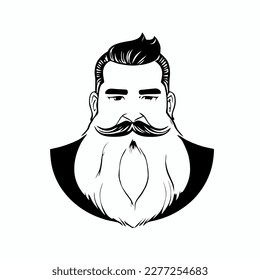 Bärtige Hipster Mann Gesicht Porträtskizze Zeichnung. Friseur-Kopf-Typ. Barbershop-Emblem, Logo-Konzept. Profilavatar-Zeichen. Bärtige männliche Silhouette. Schwarze Vektorgrafik einzeln auf Weiß.