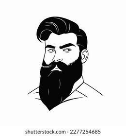 Bearded hipster man face portrait sketch drawing. Hairstyle head guy. Barbershop emblem, logo concept. Profile avatar character. Bearded male silhouette. Black vector illustration isolated on white.
