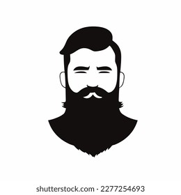 Bearded hipster man face portrait sketch drawing. Hairstyle head guy. Barbershop emblem, logo concept. Profile avatar character. Bearded male silhouette. Black vector illustration isolated on white.