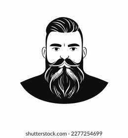 Bearded hipster man face portrait sketch drawing. Hairstyle head guy. Barbershop emblem, logo concept. Profile avatar character. Bearded male silhouette. Black vector illustration isolated on white.