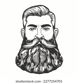 Bearded hipster man face portrait sketch drawing. Hairstyle head guy. Barbershop emblem, logo concept. Profile avatar character. Bearded male silhouette. Black vector illustration isolated on white.