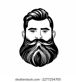 Bearded hipster man face portrait sketch drawing. Hairstyle head guy. Barbershop emblem, logo concept. Profile avatar character. Bearded male silhouette. Black vector illustration isolated on white.