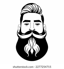 Bearded hipster man face portrait sketch drawing. Hairstyle head guy. Barbershop emblem, logo concept. Profile avatar character. Bearded male silhouette. Black vector illustration isolated on white.