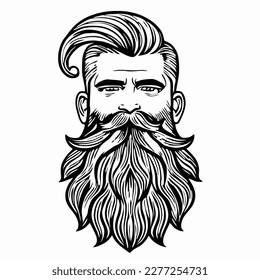 Bearded hipster man face portrait sketch drawing. Hairstyle head guy. Barbershop emblem, logo concept. Profile avatar character. Bearded male silhouette. Black vector illustration isolated on white.