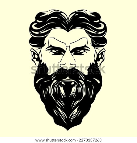 Bearded hipster man face portrait sketch drawing. Hairstyle head guy. Barbershop emblem, logo concept. Profile avatar character. Bearded male silhouette. Black vector illustration isolated on white.
