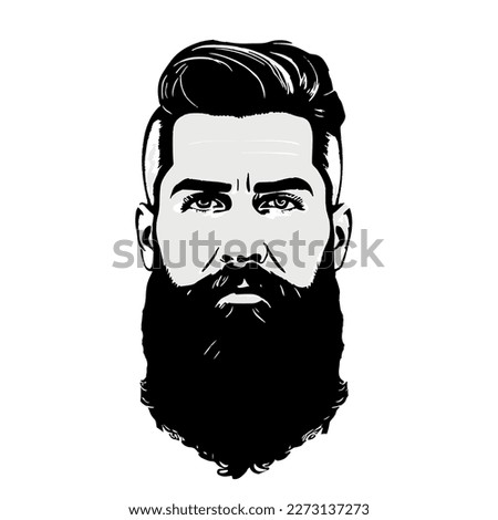 Bearded hipster man face portrait sketch drawing. Hairstyle head guy. Barbershop emblem, logo concept. Profile avatar character. Bearded male silhouette. Black vector illustration isolated on white.