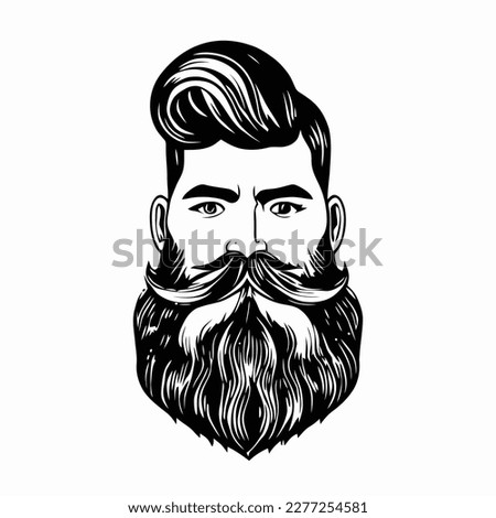 Bearded hipster man face portrait sketch drawing. Hairstyle head guy. Barbershop emblem, logo concept. Profile avatar character. Bearded male silhouette. Black vector illustration isolated on white.