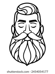 Dibujo de retrato de cabeza de hombre hipster barbudo. Ilustración vectorial de peluquería