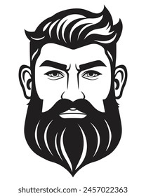 Dibujo de retrato de cabeza de hombre hipster barbudo. Ilustración vectorial de peluquería