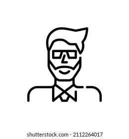 Bearded hipster man wearing a shirt and a tie. Pixel perfect, editable stroke avatar icon
