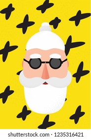 Bearded hipster modern style Santa Claus with a mustache. Merry Christmas background. Trendy abstract geometric elements for cards. Trendy creative fashion poster. Set Modern Xmas.