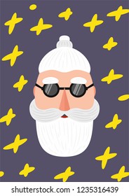 Bearded hipster modern style Santa Claus with a mustache. Merry Christmas background. Trendy abstract geometric elements for cards. Trendy creative fashion poster. Set Modern Xmas.
