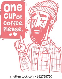 Bearded hipster orders one coffee pink
