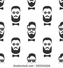 Bearded hipster seamless pattern with glasses. Vector illustration.
