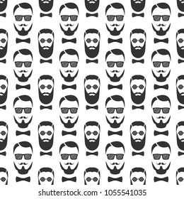 Bearded hipster seamless pattern with glasses. Vector illustration.