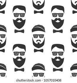 Bearded hipster seamless pattern with glasses. Vector illustration.