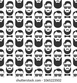 Bearded hipster seamless pattern with glasses. Vector illustration.