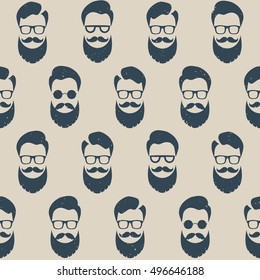 Bearded Hipster seamless pattern with glasses. Lumber sexual or Urban Lumberjack background.