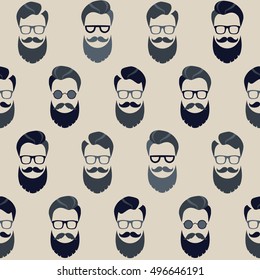 Bearded Hipster seamless pattern with glasses. Lumber sexual or Urban Lumberjack background.