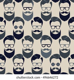 Bearded Hipster seamless pattern with glasses. Lumber sexual or Urban Lumberjack background.