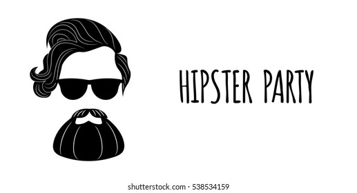 Bearded Hipster silhouette with lettering - Hipster party. Fashion Vector illustration eps 10 isolated on white background.