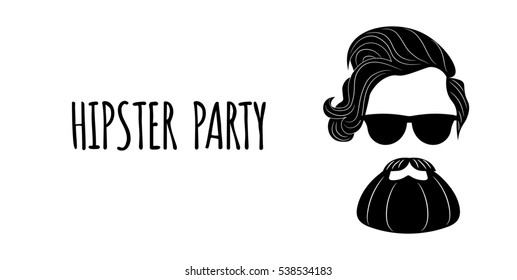 Bearded Hipster silhouette with lettering - Hipster party. Fashion Vector illustration eps 10 isolated on white background.
